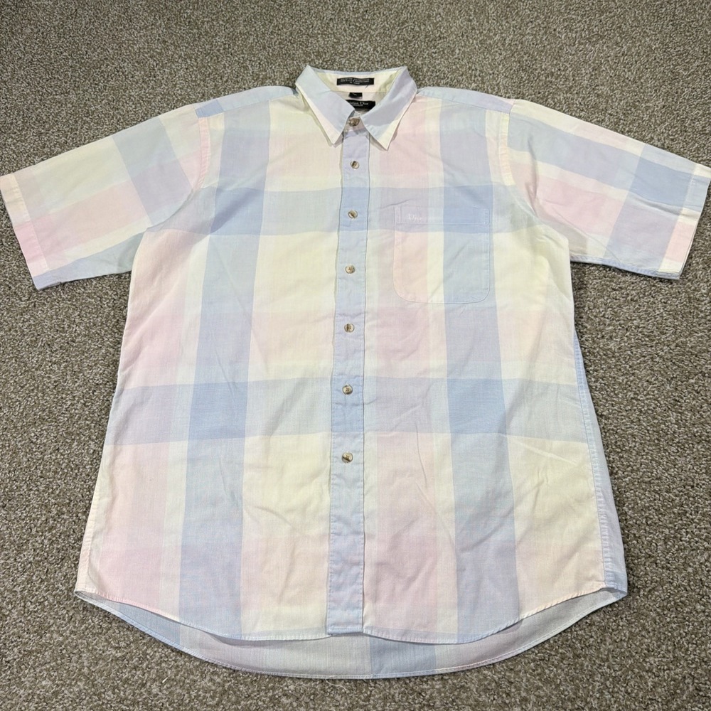 Christian Dior Pastel Color block Embroidered Button Down Shirt Sz L Usa Made